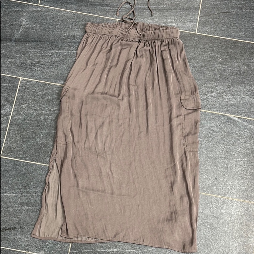 Taupe Satin Cargo Slip skirt